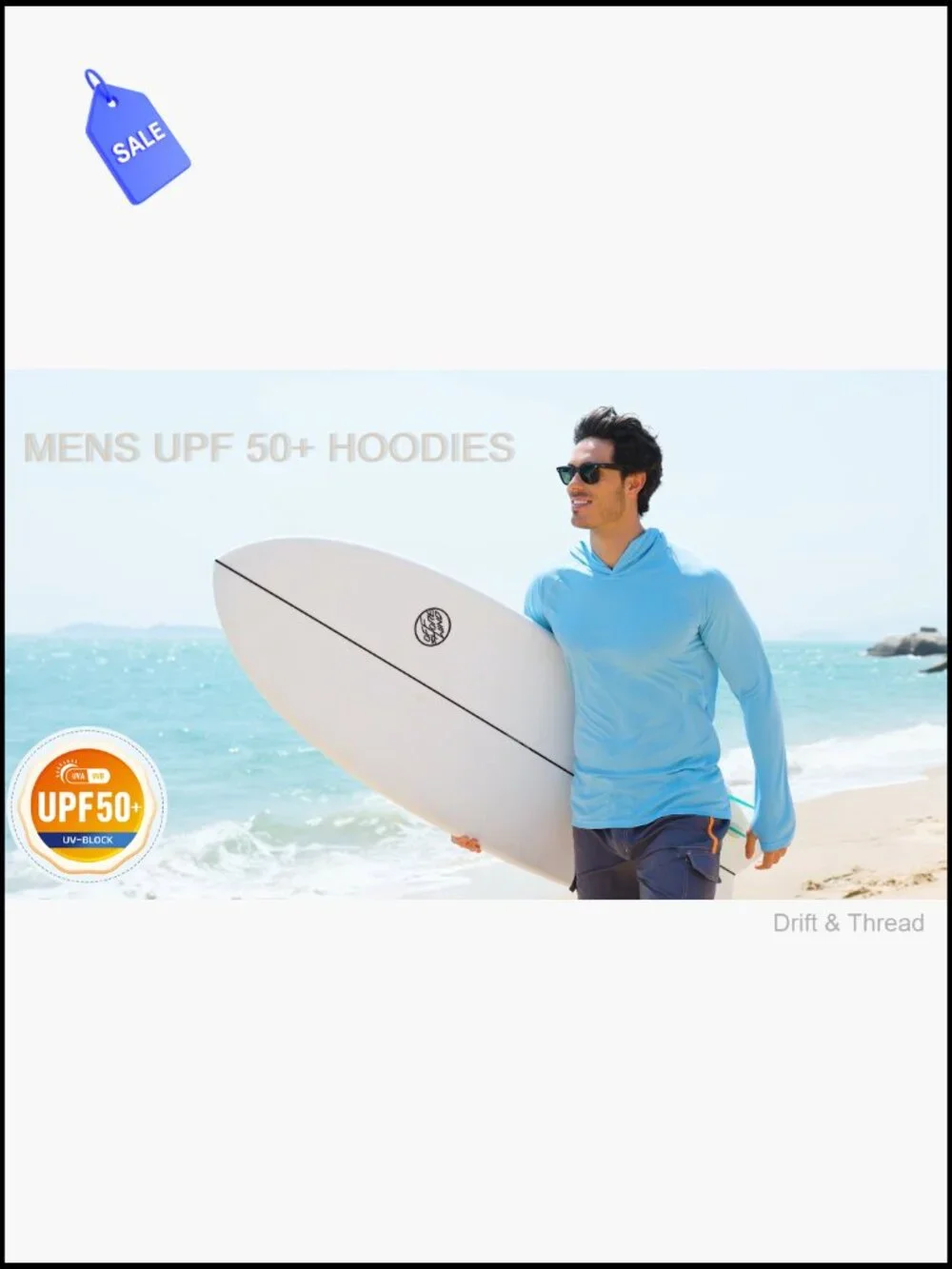 Men's UPF 50+ Long Sleeve Sun Protection Hoodie Rash Guard